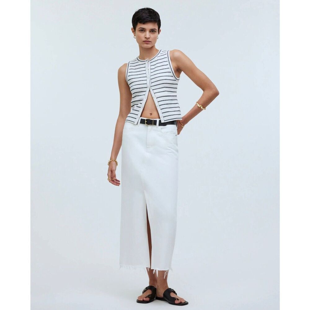 MADEWELL Split-Crewneck Cardigan Tank WHITE NAVY STRIPE NWT SIZE M - Picture 1 of 7